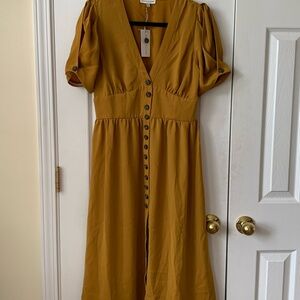 Elegant Gold Button-Down Dress